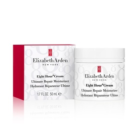 Elizabeth Arden Eight Hour Cream Ultimate Repair Moisturiser 50ml jar alongside red and white branded box
