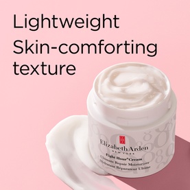 Elizabeth Arden Eight Hour Cream Ultimate Repair Moisturiser open jar showing white cream texture on pink background
