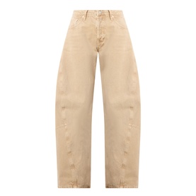 Free People Oat Latte wide-leg jeans in 100% cotton, featuring a high waist, relaxed barrel fit and subtle distressing