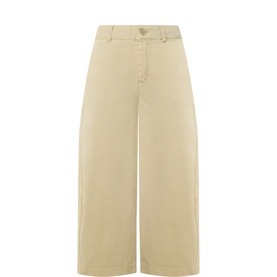Free People aloe wide-leg cropped cotton trousers with high waist, belt loops, and slash pockets
