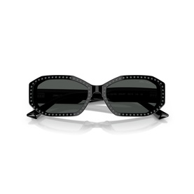 Jimmy Choo black angular sunglasses with silver studded trim along frames and dark lenses, no model