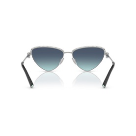 Tiffany & Co silver cat-eye sunglasses, rear view showing gradient blue lenses and black temple tips