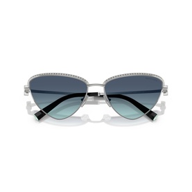 Tiffany & Co silver cat-eye sunglasses with crystal-embellished frames and blue gradient lenses