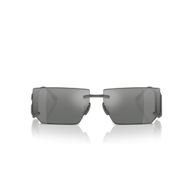 Dolce & Gabbana grey rimless rectangular sunglasses with mirrored lenses and geometric angular design
