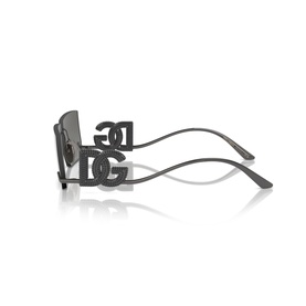 Dolce & Gabbana grey sunglasses, side profile view showing bold DG logo cut-out temples and dark lenses