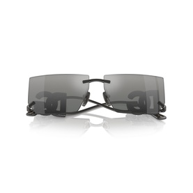 Dolce & Gabbana grey rimless rectangular sunglasses with black metal temples featuring branded logo lettering