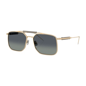 Brunello Cucinelli gold square aviator sunglasses with double bridge, slim temples, and gradient grey lenses