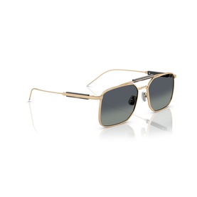 Brunello Cucinelli gold aviator sunglasses with square frames, brow bar, slim temples, and gradient grey lenses