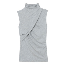 Reiss grey marl sleeveless turtleneck top with ruched twist drape detail at front