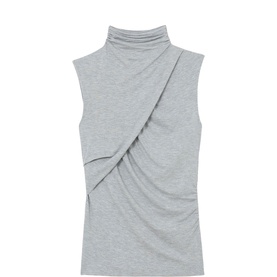 Reiss grey marl sleeveless turtleneck top with ruched twist drape detail at front