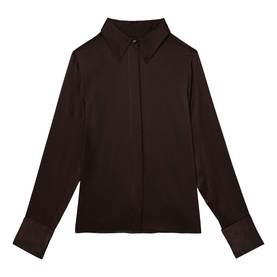 Reiss grape burgundy long-sleeve shirt with pointed collar and concealed button placket, structured cuffs