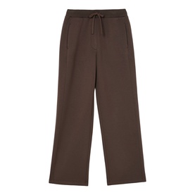 Reiss mocha brown wide-leg drawstring trousers with elasticated waistband, flat lay product shot