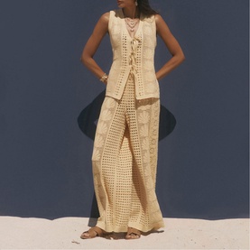 Shell Crochet Mid-Rise Flared Trousers