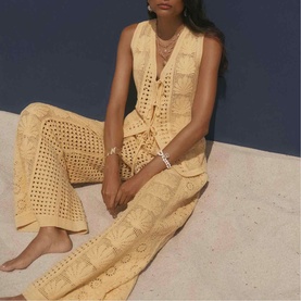 Shell Crochet Mid-Rise Flared Trousers