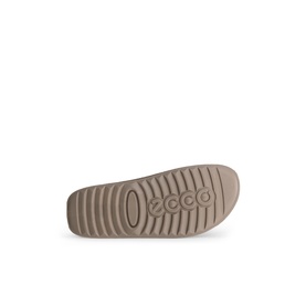 Ecco Cozmo Leather Sliders beige flexible PU outsole with ribbed traction pattern and embossed Ecco logo, sole view