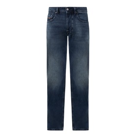 Diesel 3049 straight jeans in dark blue denim with subtle fading, five-pocket styling and zip fly