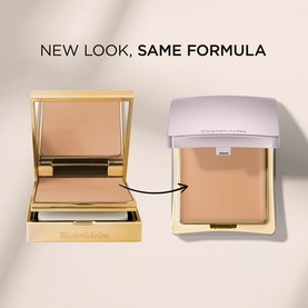 Elizabeth Arden Flawless Finish Sponge-On Cream Makeup in Gentle Beige, shown in old gold and new lilac compact packaging side by side.