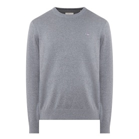 Gant Classic Shield Sweater in dark grey melange, crew neck, long sleeves, ribbed trims, small embroidered shield logo on chest