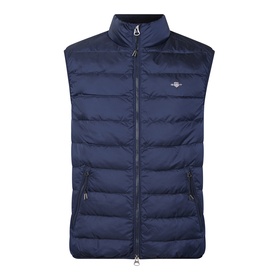 Gant Evening Blue quilted down gilet with funnel neck, zip fastening, and side zip pockets
