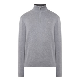 Gant Shield Logo Half-Zip Sweatshirt in dark grey melange, funnel neck, long sleeves, ribbed trims, small shield logo on chest