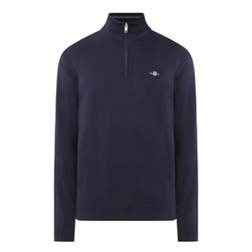 Gant Shield Logo Half-Zip Sweatshirt in Evening Blue, funnel neck, ribbed trims, embroidered shield logo, 100% cotton