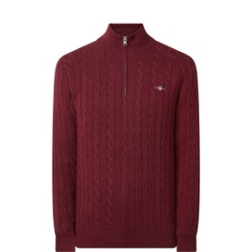 Shield Logo Cable Knit Half-Zip Sweater