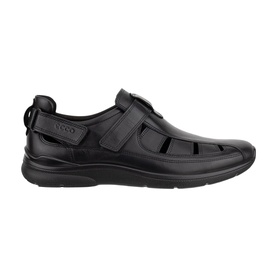 Ecco Irving Fisherman Sandals in black, full-grain leather with semi-closed toe, open back, velcro strap closure and lightweight sole