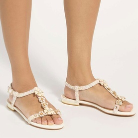 Nature Floral Embellished T-bar Sandals