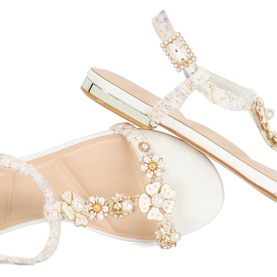 Nature Floral Embellished T-bar Sandals