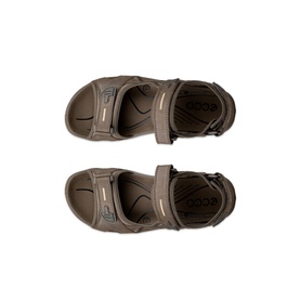 Ecco Offroad Hiking Sandals in brown, leather upper, three-point adjustable straps, moulded EVA footbed, durable rubber outsole, top-down view