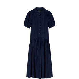 Textured Drop Waist Shirt Dress