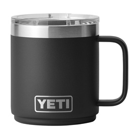 Yeti Rambler Mug 10oz in black, stainless steel with handle and clear magnetic slider lid