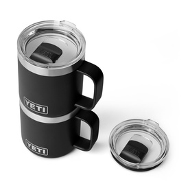 Yeti Rambler Mug 10oz in black, 18/8 stainless steel with handle, shown with MagSlider lid removed displaying magnetic closure detail