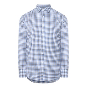 Canali Check Casual Shirt in navy, blue and white gingham check, long sleeves, shirt collar, button front, rounded hem