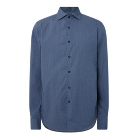 Canali blue casual shirt with spread collar, navy buttons, and long sleeves in cotton-lyocell blend, shown flat on white background