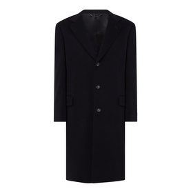 Canali Classic Single-Breasted Overcoat in navy wool-cashmere, notch lapel, three flap pockets, front button fastening, longline fit