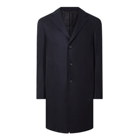 Canali navy wool coat with notch lapels, single-breasted button fastening and straight hem