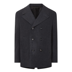 Canali Double-Breasted Peacoat in charcoal wool-cashmere blend, notch lapel collar, six-button front, welt pockets, straight hem