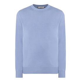 Canali Fine-Knit Sweater in light blue, crew neck with ribbed trims, long sleeves, and straight hem in 100% wool