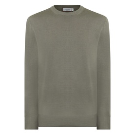 Canali Fine-Knit Sweater in green wool, crew neck with ribbed trims, long sleeves and straight hem