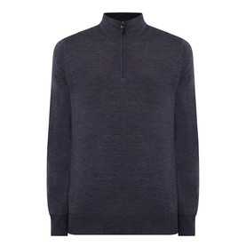 Canali charcoal wool half-zip jumper with ribbed collar and cuffs, slim fit silhouette