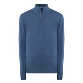 Canali blue wool half-zip knit jumper with ribbed collar and cuffs, slim fit