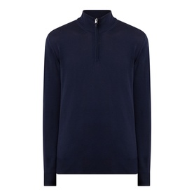 Canali navy wool half-zip knitwear with ribbed collar and silver zip detail, long sleeves