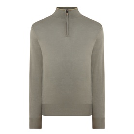 Canali Merino Half-Zip Sweater in green, fine knit, funnel neck with half-zip fastening, ribbed trims, long sleeves