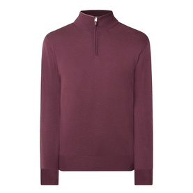 Canali Merino Half-Zip Sweater in burgundy, funnel neck, half-zip fastening, ribbed trims, fine knit, slim fit
