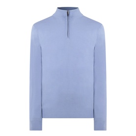 Canali Merino Half-Zip Sweater in light blue, fine knit, funnel neck, half-zip fastening, ribbed trims, long sleeves