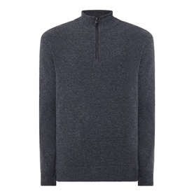 Canali charcoal wool-cashmere half-zip jumper with funnel neck and silver zip detail