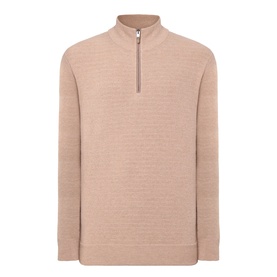 Canali camel wool-cashmere half-zip knitwear with ribbed hem and silver-tone zip detail