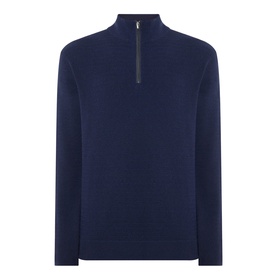 Canali navy wool cashmere half-zip knit with ribbed texture and gunmetal zip detail