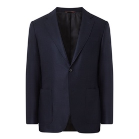 Canali D6 Calvary Twill Suit Jacket in navy, single-breasted with notch lapel, one-button fastening and patch pockets